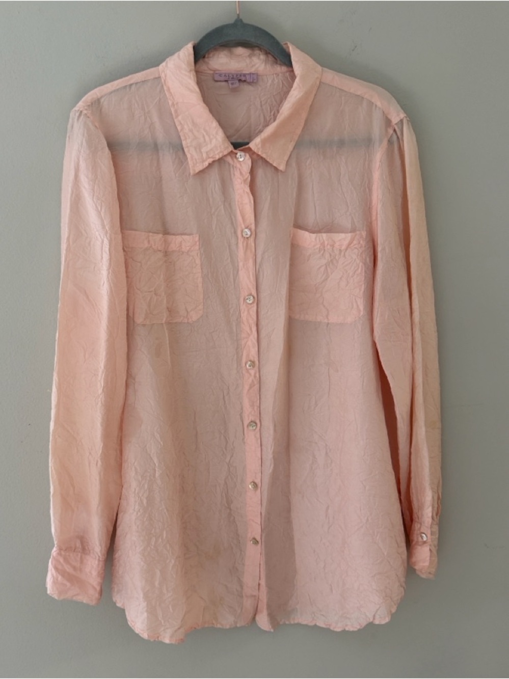 Calypso St. Barth Women Lg Sheer Blush Pink Button Up Blouse Wrinkle Design Top - Picture 2 of 9